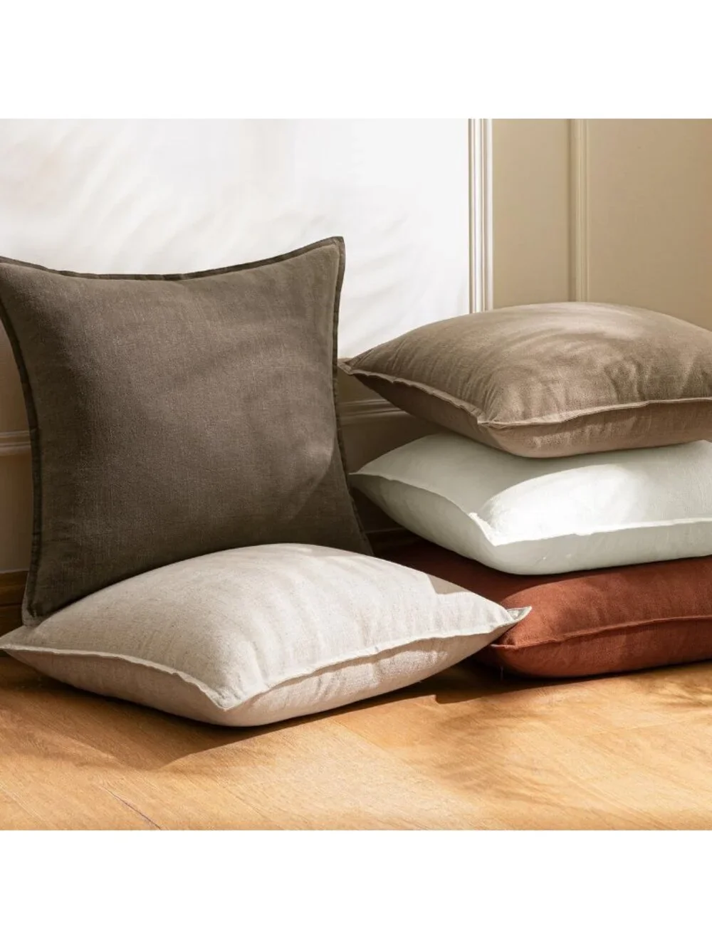 Set of 2 18x18 Inch Decorative Linen Throw Pillow Covers - Boho Farmhouse Accent